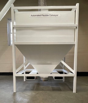 Custom powder container from AFC Spiralfeeder shown in white with white frame